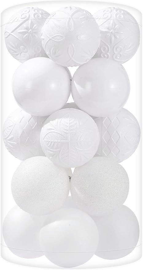 20ct White Christmas Ball Ornaments Shatterproof Plastic Christmas Tree Decorations for Xmas Party Home Office Holiday Decor -Large Size (3.15", 80mm)