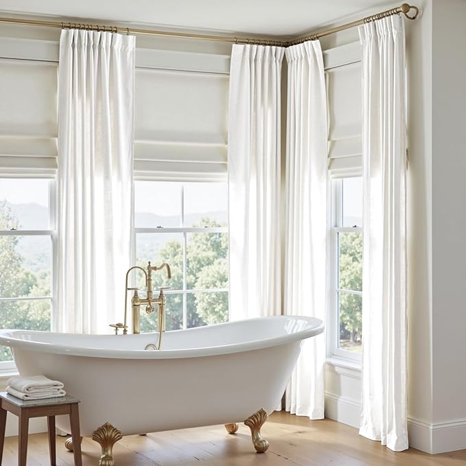 jinchan Linen Curtains 50W x 96L Inch Off White for Living Room Farmhouse Curtains Clip Rings Back Tab Rod Pocket Drapes 4-Panel Set