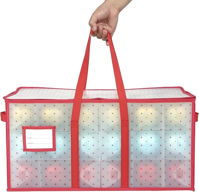 Sattiyrch Plastic Christmas Ornament Storage Box with Dual Zipper Closure - Box Contributes Slots for Holiday Ornaments 4 Inches - Keeps 54 Xmas Holiday Ornaments (4 Inches.54pcs)