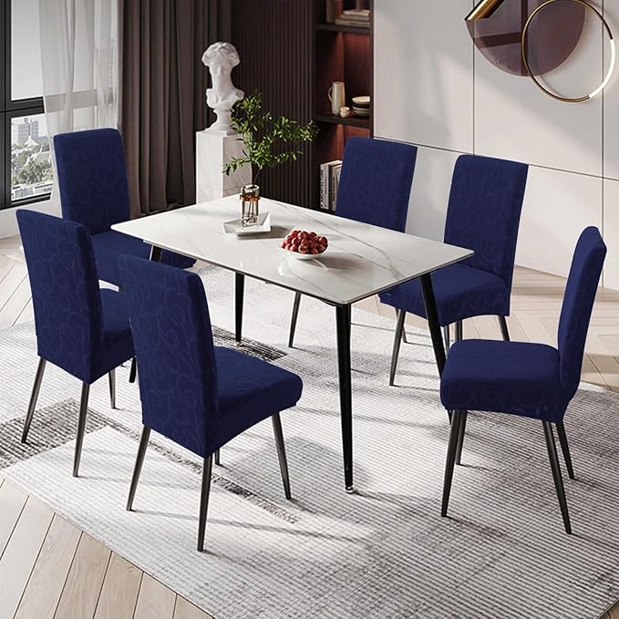 Genina Waterproof Dining Room Chair Covers Stretch Parsons Chair Slipcovers for Dining Room Kitchen Chair Protector Cover, Removable, Washable (6 Large, Flower Pattern-Navy)