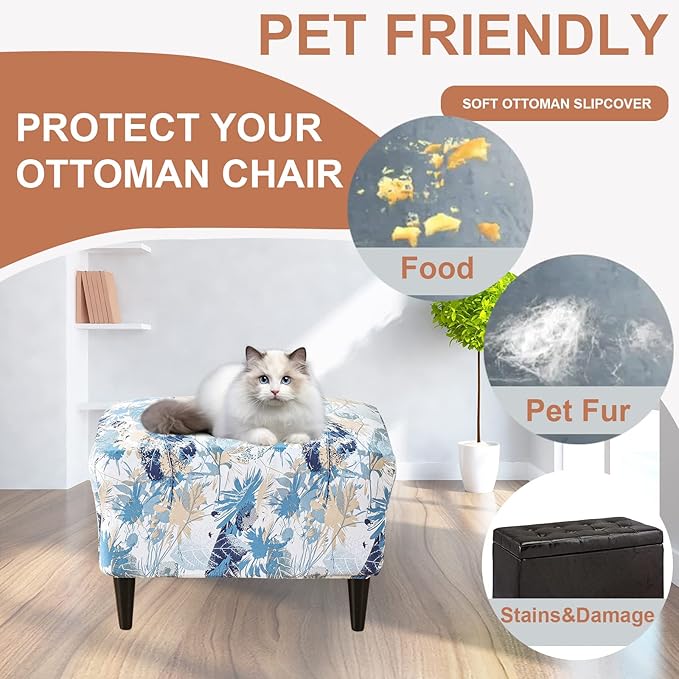 Eco-Ancheng Ottoman Cover Rectangular Storage Ottoman Slipcover Footrest Stool Covers with Nonslip Elastic Bottom