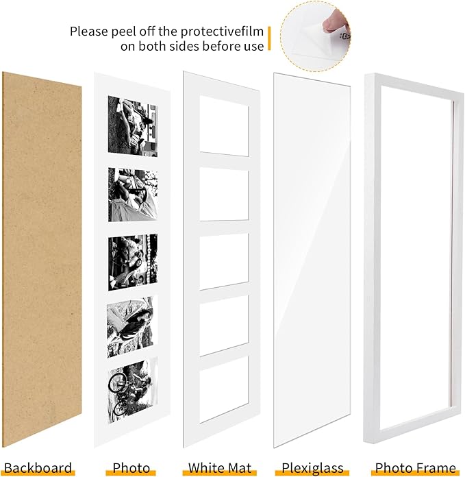 8x24 Oak Wood Picture Frame - 8x24 Photo Frame with Mat Display 5Pcs 4x6 Photos, 4x6 Picture Frame Wood, Natural Solid Wooden Picture Frames for Wall Art Photo and Prints(1 Pack, White)