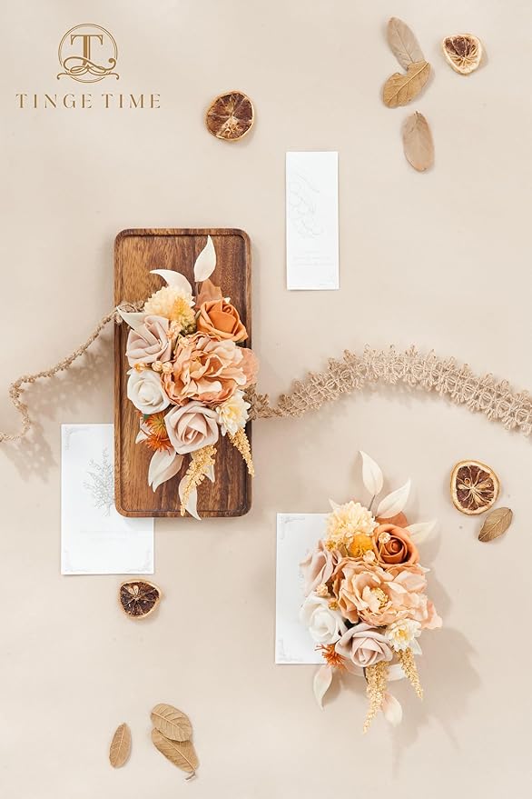 TINGE TIME 2pcs Wedding Shoulder Corsages Artificial Flowers Terracotta Cream, Mother of The Bride/Groom Corsage for Fall Wedding, Homecoming, Prom, Anniversary & Formal Dinner Party