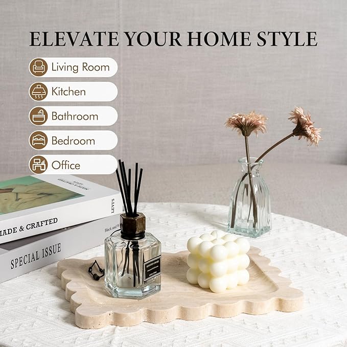 Koville Romano Travertine Tray, 11"x8" Natural Marble Scalloped Tray for Jewelry Cosmetics Perfume Trinket, Stone Vanity Tray for Countertop Bathroom Kitchen Dresser, Travertine Decor(Beige)
