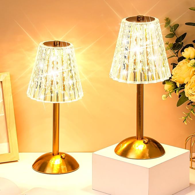 Liliful 1 Pcs LED Portable Cordless Table Lamp Touch Battery Operated Rechargeable Gold Desk Lamp 3 Color Dimmable for Bedroom Living Room Dining (Gold,Classic Style)