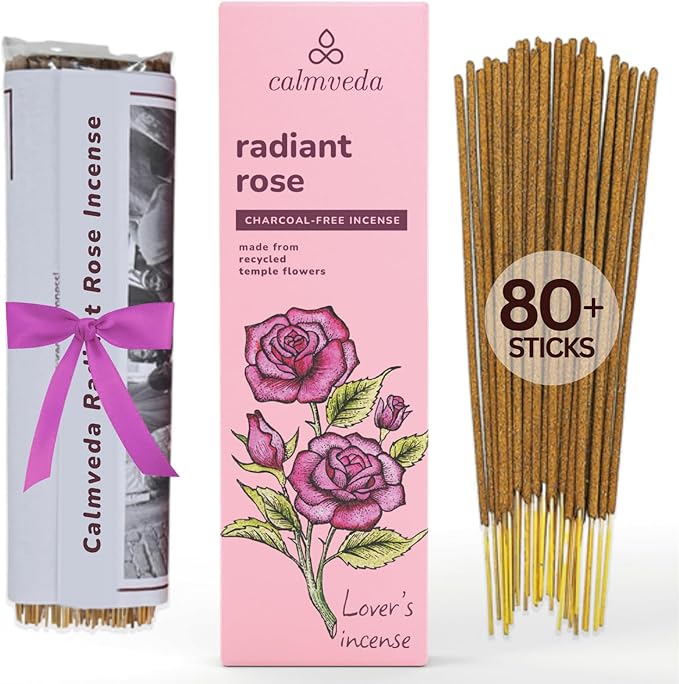Rose Incense Sticks, 80 Sticks - Charcoal Free, Handmade by Indian Artisans, Perfect Housewarming Gift, Promotes Love & Care