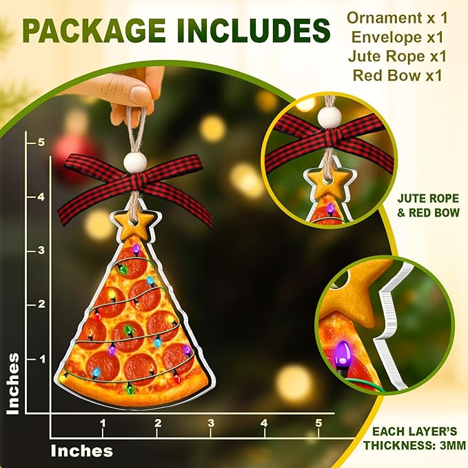 Pizza Ornament - Pizza Ornaments for Christmas Tree - Gifts for Pizza Lovers - Food Ornaments for Christmas Tree - Food Lovers Gifts for Women, Men - Acrylic Pepperoni & Cheese Pizza Ornament 2025