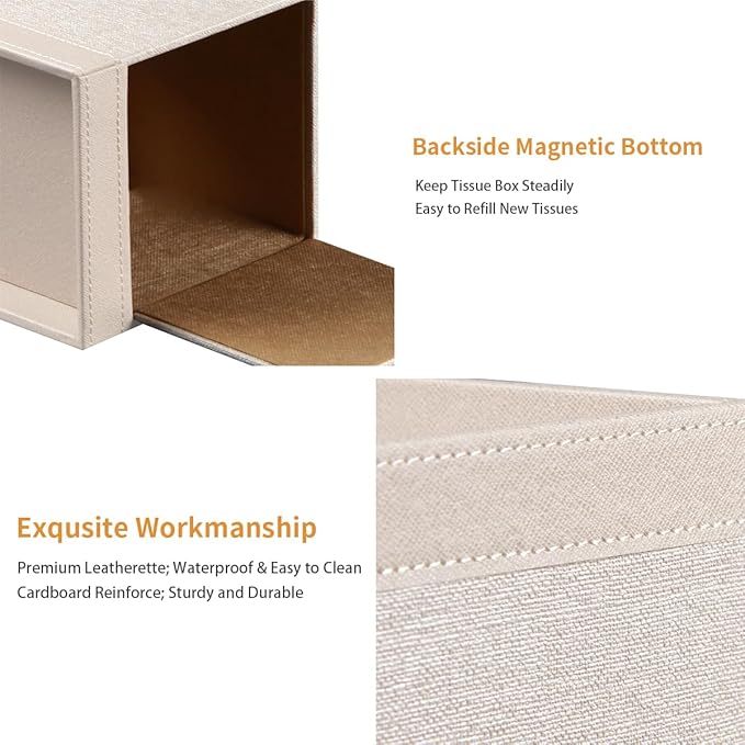PU Leather Square Tissue Box Cover with Storage Tray,Modern Decorative Tissue Holder for Bathroom Vanity Night Stands, Office Desk,Stylish Tissue Holder for Home & Office Décor