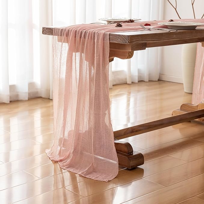 Pink Table Runner Cheese Cloth Rustic Gauze Cheesecloth Table Runner 120 Inch 10 FT for Wedding Baby Shower Bridal Shower Party Sheer Boho Home Tea Party Decorations