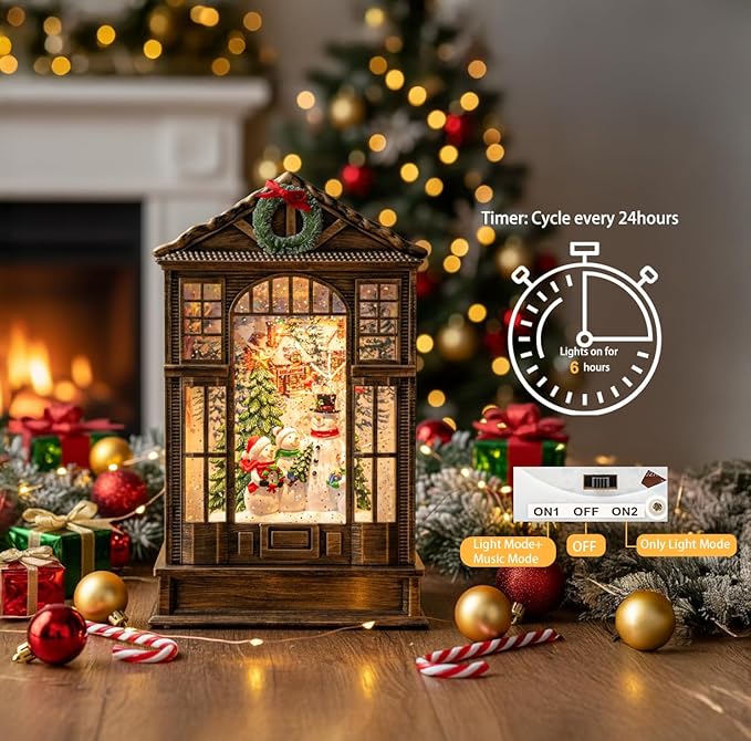 Christmas Snow Globe Swirling Glittering Snowman Choir Manger Scene, USB Lined/Battery Operated Lighted Water Lantern for Christmas Festival Decoration Gifts