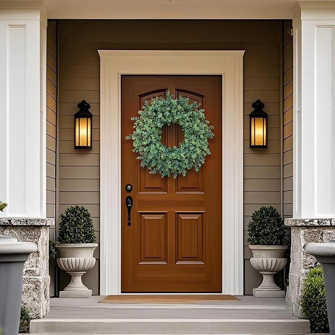 26'' Large Boxwood Wreath for Front Door, Porch, Window- Artificial Boxwood Leaves Greenery Outdoor Wreath for Home, Farmhouse Wall Decor- Spring, Summer, Fall, All Seasons (Green)