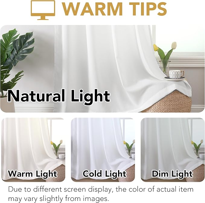 H.VERSAILTEX Sheer Curtains 84 inches Long Non-See-Through Farmhouse Curtains for Living Room Light Filtering Semi Sheer Panels for Bedroom Privacy Window Drapes 2 Panels Rod Pocket, White