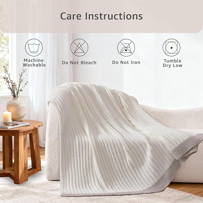 WRENSONGE Striped Throw Blanket, White Soft Cozy Fluffy Warm Hand Made Throw Blankets for Couch, Sofa, Chair, Bed, Camping, Picnic, Travel Lightweight Bed Blanket - 50"*60"