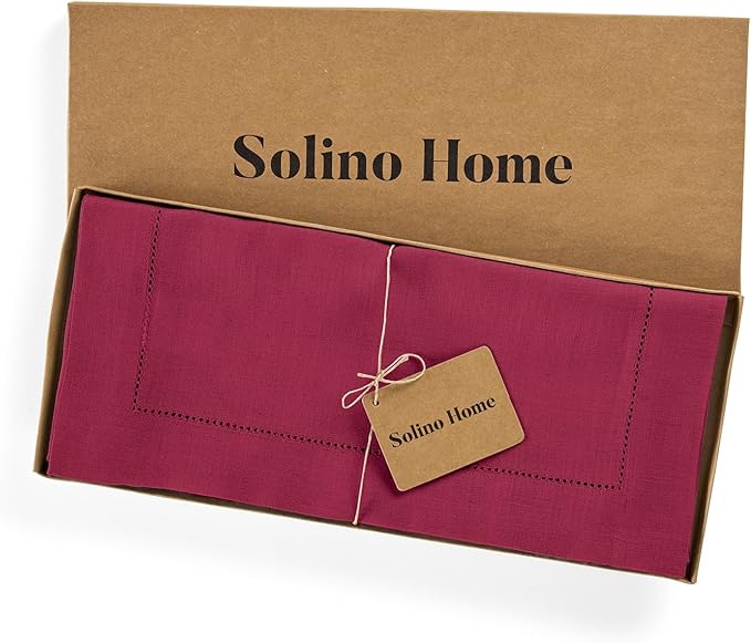 Solino Home Linen Beet Table Runner 72 Inches Long - 100% Pure Linen Hemstitch Table Runner 14 x 72 Inch for Dresser, Dining, Winter, Easter, Valentines - Classic Hemstitch