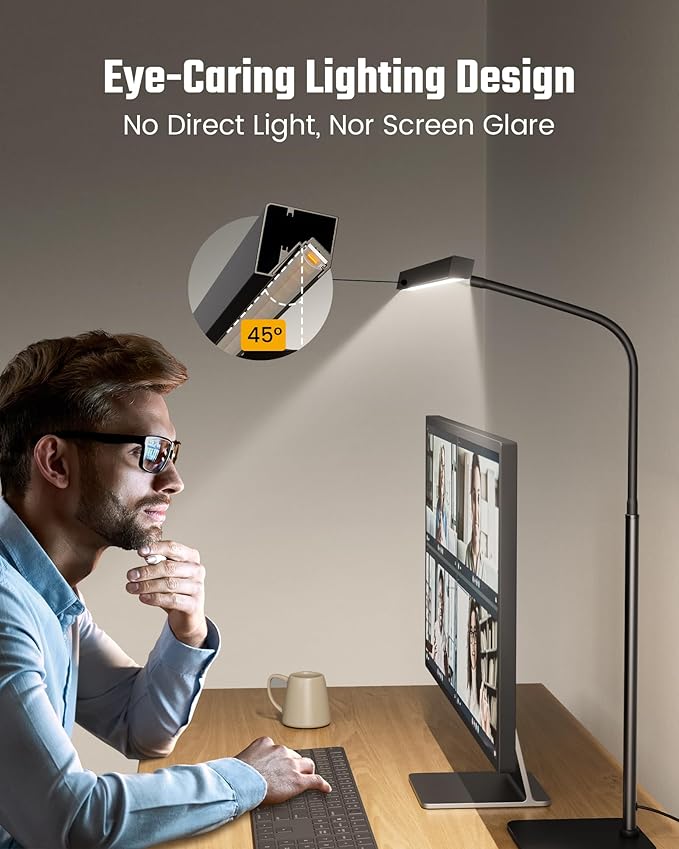 SUPERDANNY LED Desk Lamp for Home Office, Eye-Caring Desk Light with Base, 12W Touch Control 3 Colors Dimmable Brightness, Gooseneck Architect Lamp for Computer Monitor Reading Workbench, Black