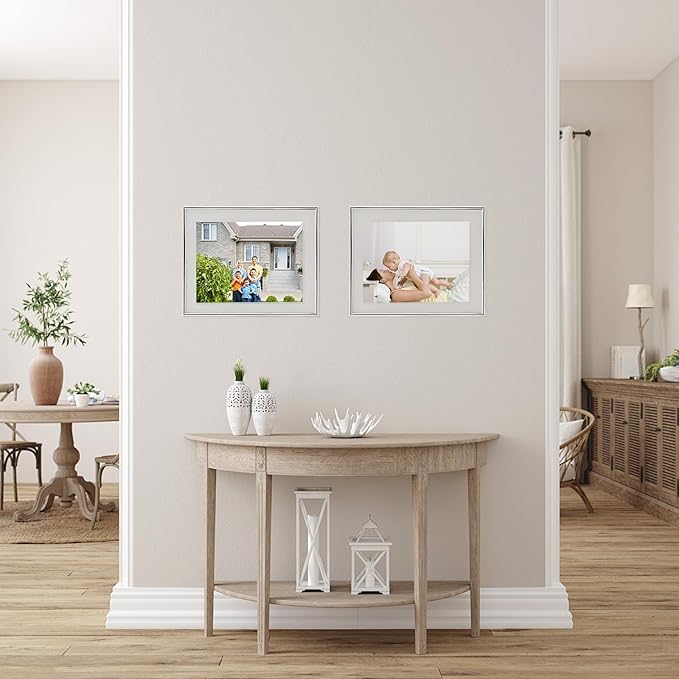 Wall Floating Frame, 8"×10", Silver, Wall Mounting or Wall Leaning, For Photo 6×8, 5×7, 4×6, Classy For Festival, Anniversary, Wedding, Home or Office Décor