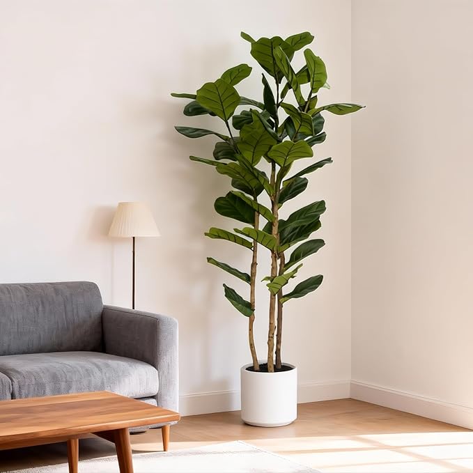 Artificial Tree with White Planter - Artificial Plants Indoor,Faux Tree Fake Floor Plant in Pot for Home Office Living Room Decor Indoor (Lyrata 5ft)