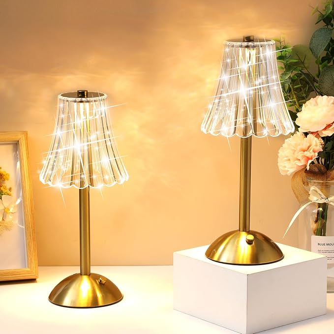 Liliful 1 Pcs LED Portable Cordless Table Lamp Touch Battery Operated Rechargeable Gold Desk Lamp 3 Color Dimmable for Bedroom Living Room Dining (Gold,Rose Style)