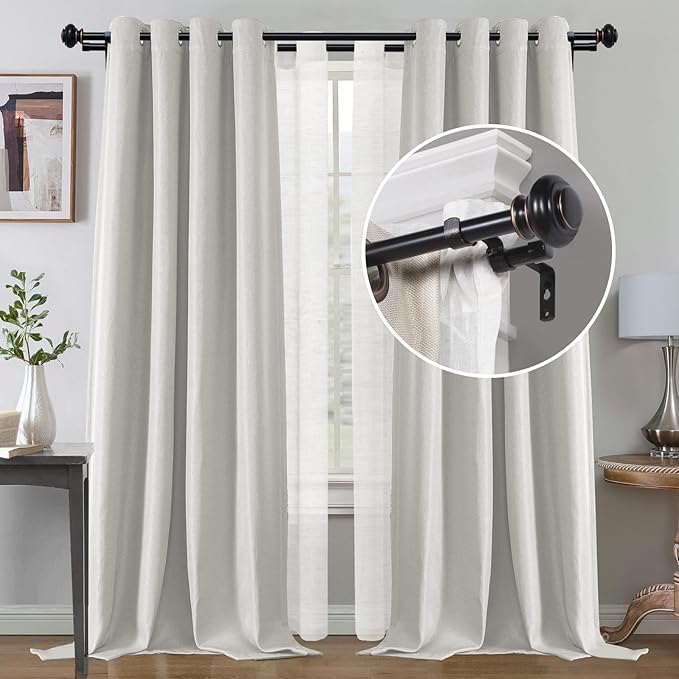 H.VERSAILTEX Double Curtain Rods for Windows 16.2 to 43.8 Inches, 3/4 inch Diameter, Adjustable, Decorative, Telescoping, Black, Wrought Iron, Matte Finish