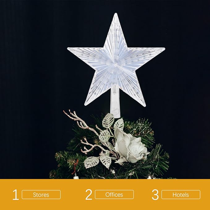 Beaupretty Tree Topper Star Plug LED Treetop Star Ornament for Indoor Holiday Party (Warm White)