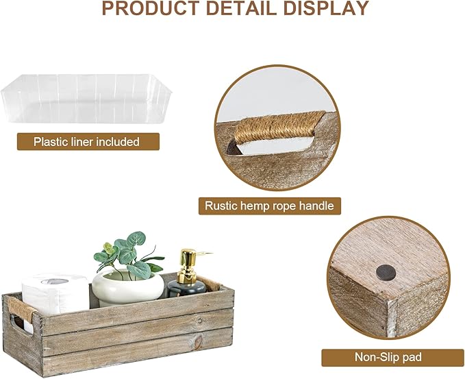 TIMRIS Rustic Wooden Toilet Paper Holder, Farmhouse Bathroom Decor, Toilet Tank Basket, Decorative Storage Container (Rustic Gray)