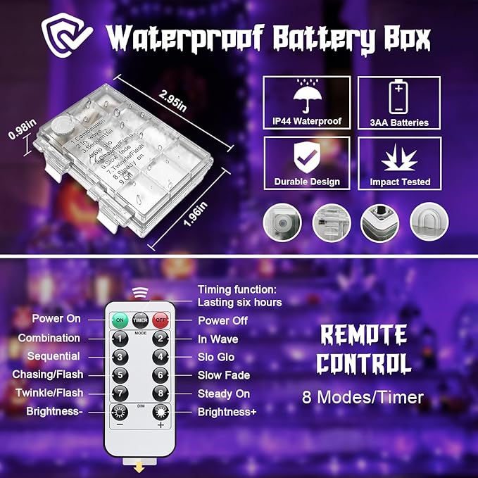 JMEXSUSS 2 Pack Christmas Fairy Lights Battery Operated, Total 400 LED 132ft Purple Christmas String Lights Indoor with Remote, 8 Modes Copper Wire Twinkle Lights for Bedroom Wall Tree Decor