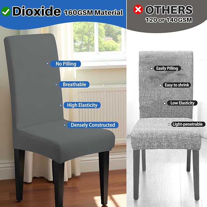 Dioxide High Stretch Chair Covers for Dining Chairs, Removable Washable Dining Chair Covers Set of 8, Soft Seat Covers Chairs Protectors for Home Kitchen Party Hotel Restaurant Banquet, Grey