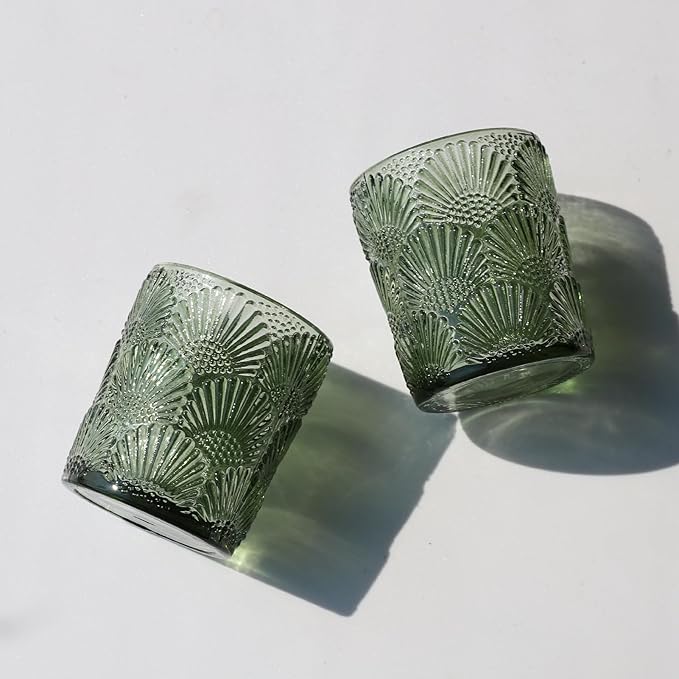 Woho Green Votive Candle Holders Set of 12, Green Glass Tealight Candle Holder for Wedding Party Table Centerpiece, Tea Lights Candle Holder Vintage for Fall Thanksgiving Christmas Decor
