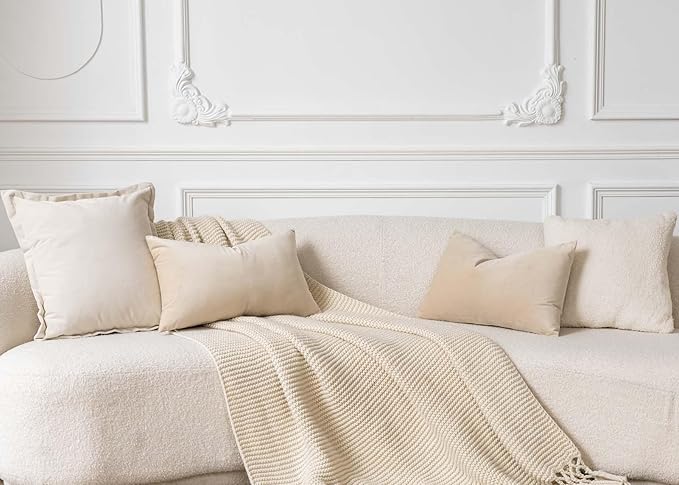 JUSPURBET Decorative Pillow Covers Set of 2 Velvet Throw Pillow Covers for Couch Sofa Bed Soft Lumbar Cushion Covers with Hidden Zipper for Living Room Home Decor,Khaki,14x24 inch