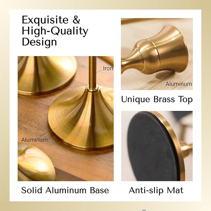 Brass Gold Candlestick Holders Set of 6, Taper Candle Holder for Candlesticks, Antique Vintage Candle Stick Candle Holders for Table Centerpieces Mantel Wedding Home Christmas Decorations