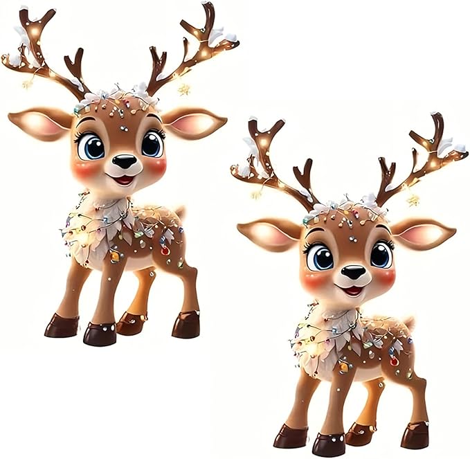 2 PCS Cute Elk Acrylic Christmas Hanging Ornaments - Transparent Flat Pendant with Hanging Ropes for Christmas Tree, Car Rearview Mirror, Home Indoor Outdoor Party Decor