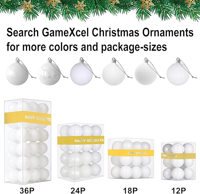 White 1.6" Small Christmas Balls Christmas Tree Decoration Ornaments Shatterproof Hanging Balls for Birthday Halloween Holiday Wedding Decorations Set of 24pcs