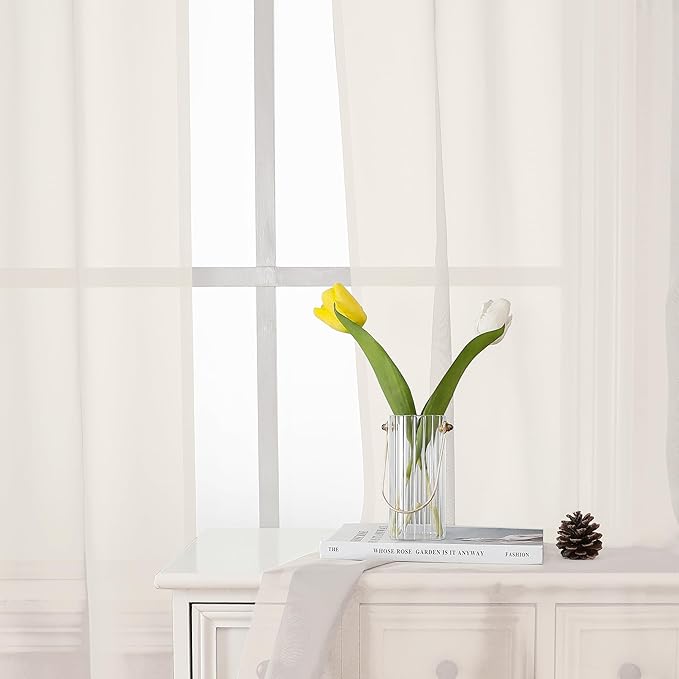 Lecloud Ivory Sheer Curtains 90 Inches Long 2 Panels, Elegant Light Filtering Voile Breathable Curtains, Solid Window Treatments with Dual Rod Pocket for Dining Room Bedroom, Each 42" W x 90" L