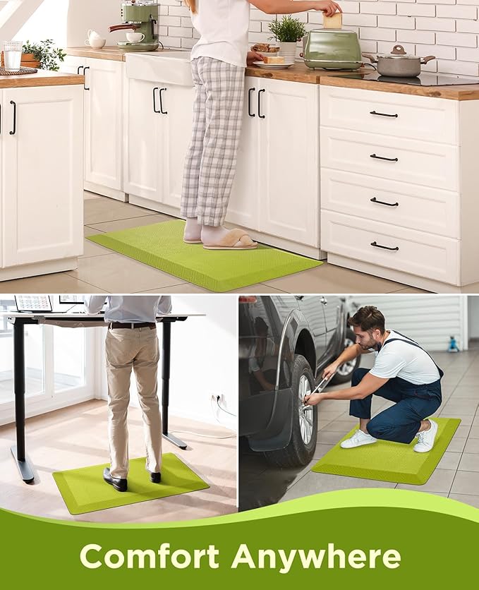 Ophanie Kitchen mats for Floor, 3/4 inch Thick, Kitchen Rugs, 20''x48'' Anti Fatigue Standing Cushioned Mat, Waterproof,Comfort Ergonomic mat for Office, Home, Sink, Green Non-Slip Bottom