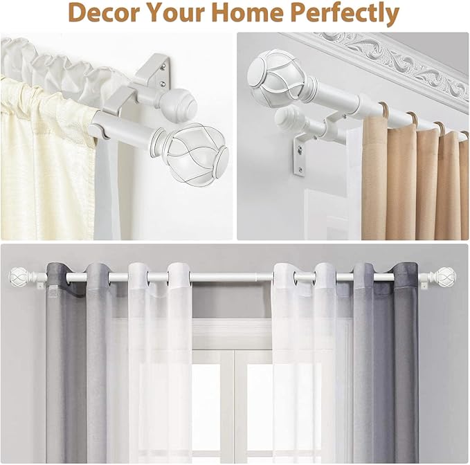 KAMANINA 1 Inch Double Curtain Rods for Windows 66 to 120 Inches ((5.5-10 Feet), Ivory White Heavy Duty Double Curtain Rod, Telescoping Drapery Rod with Netted Texture Finials
