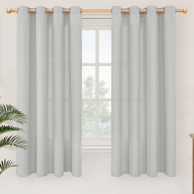 YoungsTex Grey Linen Curtains 63 Inch Length 2 Panels with Grommet for Living Room, Light Filtering Drapes No See Through Privacy for Bedroom, 52 X 63 Inch