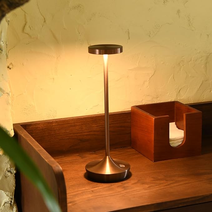 2 Pack LED Cordless Table Lamp Rechargeable，Outdoor Battery Operated Desk Lamp Touch 3 Color Dimming Portable Waterproof Night Light for Patio/Restaurant/Dining/Home (Coffee Brown)