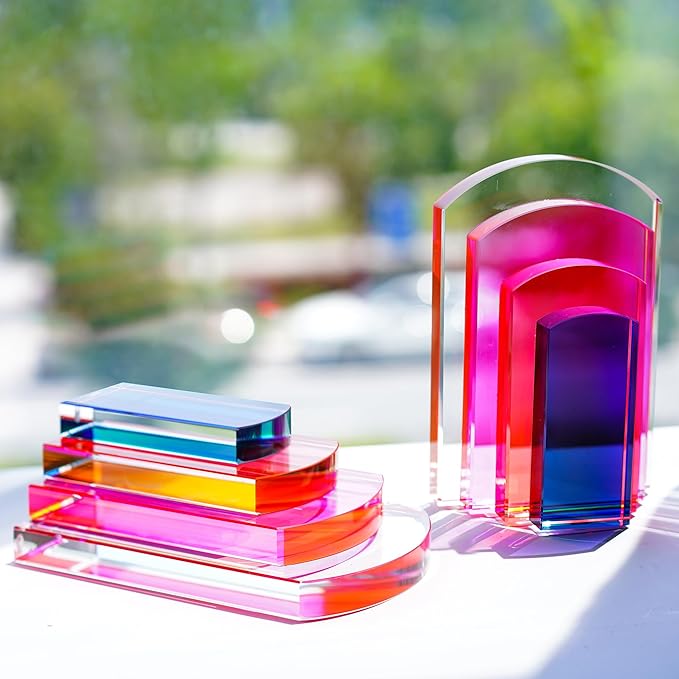 H&D HYALINE & DORA Heavy Crystal Bookends Colorful Decorative Non-Skid Geometric Bookends for Shelves,Decorative Book Holders for Home and Office,Modern Sturdy Book Holders for Heavy Books