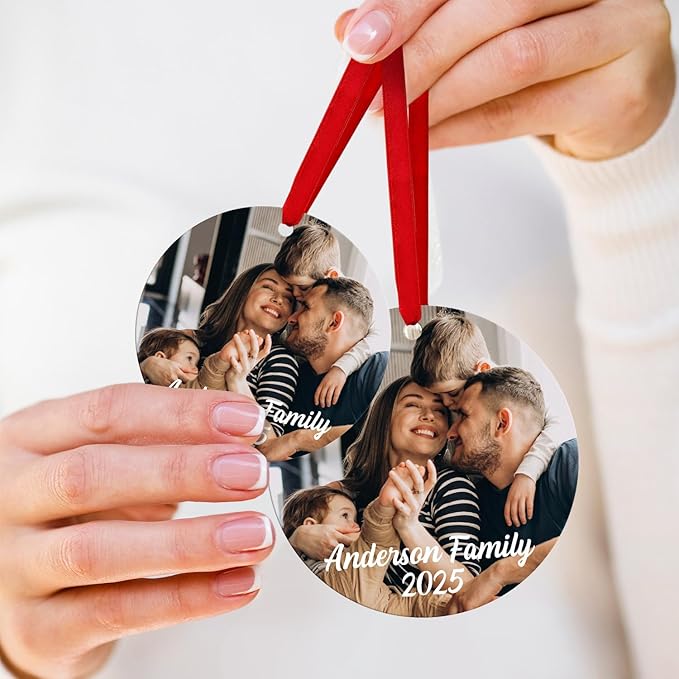 Christmas Ornament 2025, Personalized Christmas Tree Ornaments, Holiday Decor for Xmas Tree Velvet Pouch Included, Round ACM Ornament