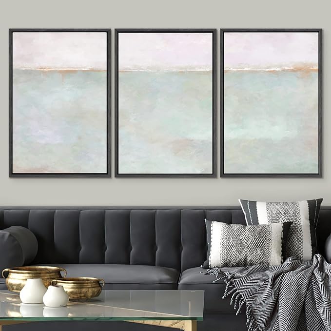 SIGNWIN Framed Canvas Print Wall Art Set Grunge Multicolor Pastel Landscape Shapes Abstract Illustrations Modern Art Decorative Nordic Chic Zen for Living Room, Bedroom, Office - 24"x36"x3 Black