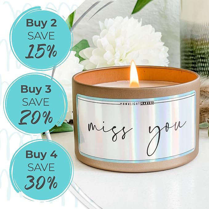 Moonlight Makers, Hi I Miss Your Face That Is All, Vanilla Breeze Scented Handmade Candle, Natural Soy Wax Candle, 25+ Hour Burn Time, 8oz Tin