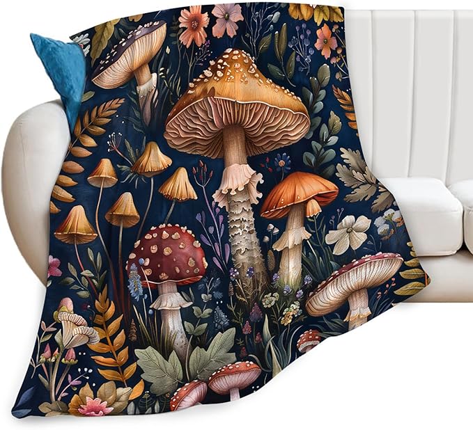 Tijuboni Mushroom Throw Blanket Mushroom Gifts for Girls Women Boys Men Kids Adults Soft Flannel Fleece Blanket for Couch Sofa Bed Home Decor 40"x50"