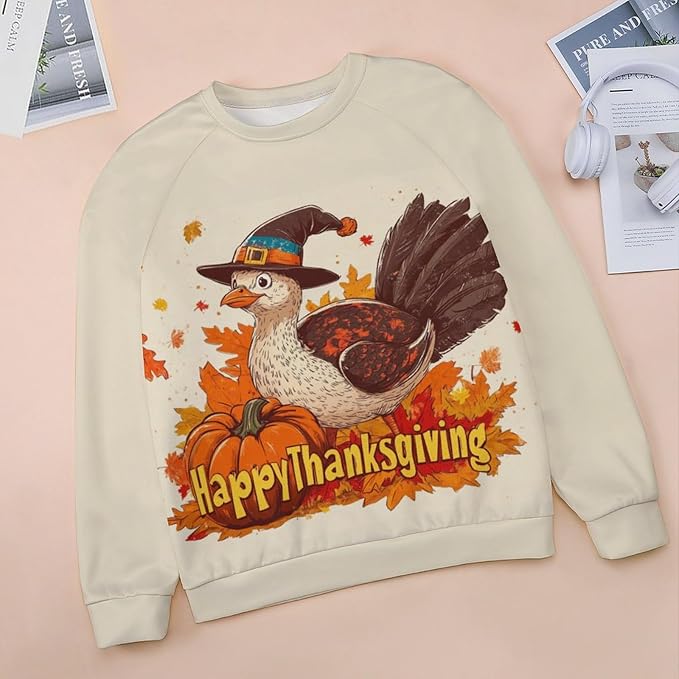 Womens Thanksgiving Sweatshirt Oversized Crewneck Pullover Casual Graphic Long Sleeve Shirts