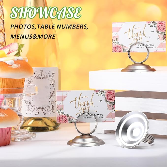24 Pcs Table Number Holders-Metal Place Card Holders Table Number Stands Tabletop Sign Stands for Photos, Menu, Memo, Notes, Wedding, Restaurant, Banquet, Birthday(Matte Nickel)