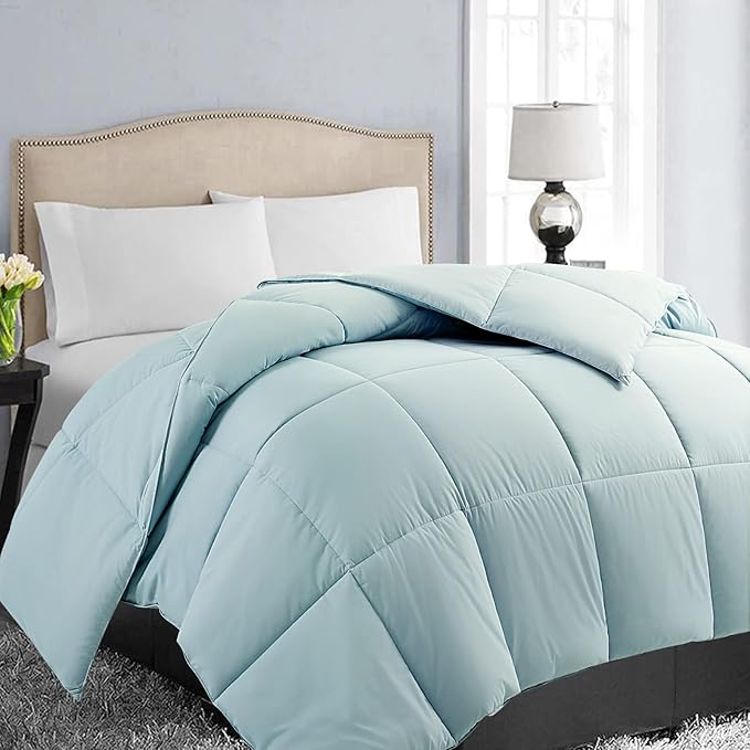 EASELAND California King Down Alternative Comforter - Quilted Duvet Insert for All Seasons, Soft Lightweight with Corner Tabs, Summer Winter Warm Bedding, Aqua 96x104 Inches