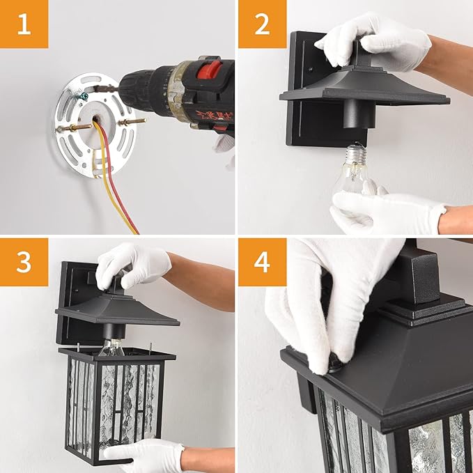 Outdoor Wall Light, Matte Black Porch Light Fixtures, Waterproof Outside Wall Lantern, Anti-Rust Exterior Wall Mount Sconce with Water Glass for House Garage Patio