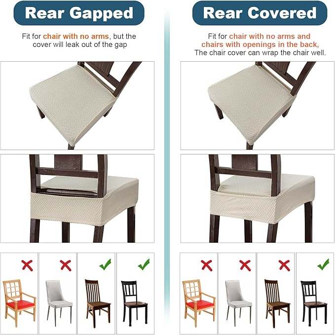 Genina Waterproof Seat Covers for Dining Room Chair Covers Waterproof Dining Chair Covers (2 PCS-Rear-gapped, Beige)