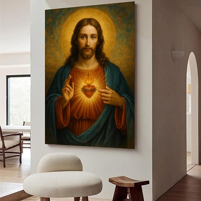 Eysintum Sacred Heart of Jesus Wall Art Christian Canvas Print Religious Home Decor Catholic Picture for Bedroom Living Room Prayer Room Ready to Hang 24x36in