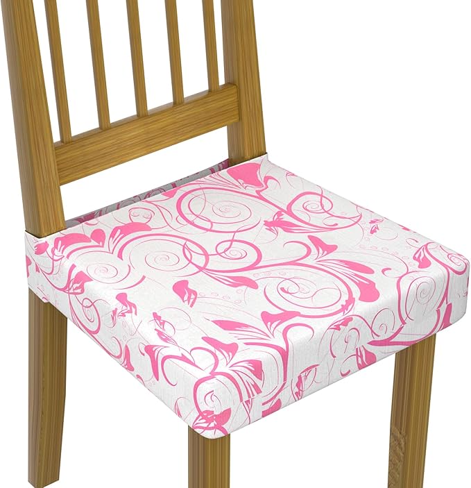 Stretch Dining Chair Seat Covers Set of 6,Dining Chair Slipcovers, Floral Printed Chair Covers,Soft Fabric Washable Upholstered Chair Seat Protector, No Rear Covers for Home Kitchen Dining Room