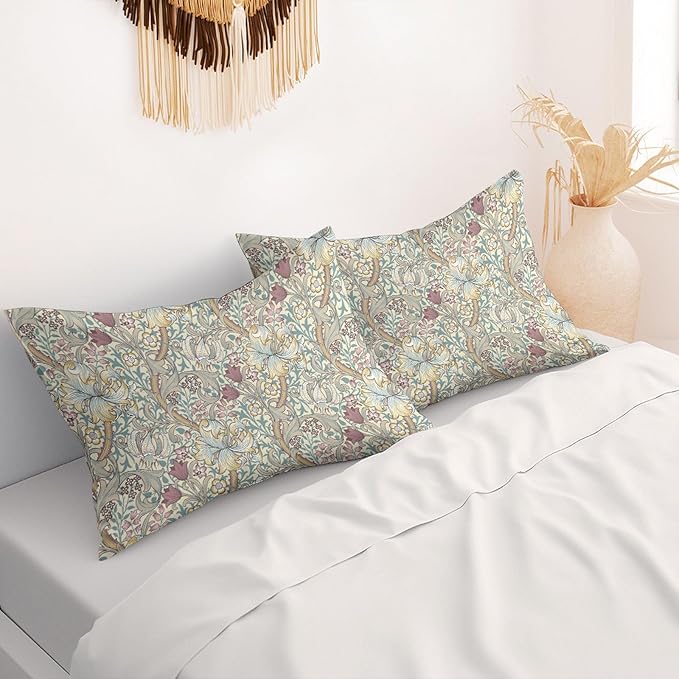 William Morris Floral Pillow Protectors with Zipper Standard Size Vintage Botanical Print Pillow Covers Set of 2 Boho Flowers Pillowcases Mid Century Modern Bed Pillow Covers 12"X24" Yellow